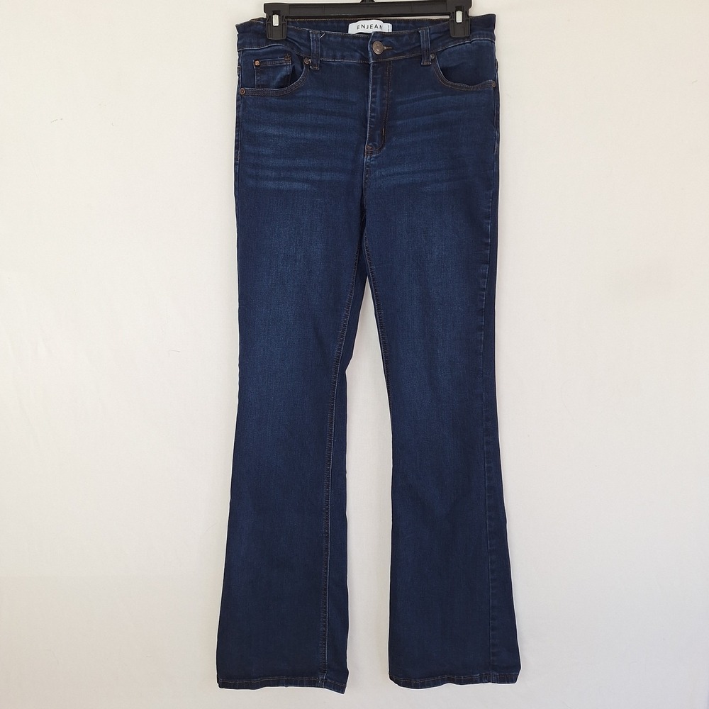 Enjean Denim Women Juniors 13 Dark Wash Flared Leg High Rise 29x30 Stretch Jeans